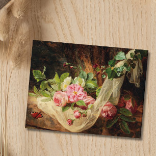 Postal Vida fija con Rosas en un piso forestal - Lach A.
