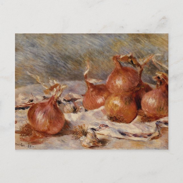 Postal Vida fija de Renoir con cebollas (1881) (Anverso)