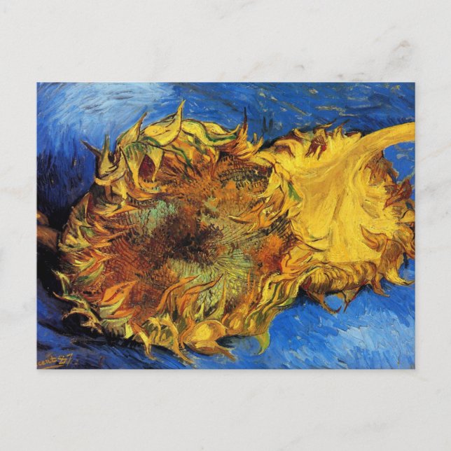 Postal Vida fija dos girasoles cortados por Vincent van G (Anverso)