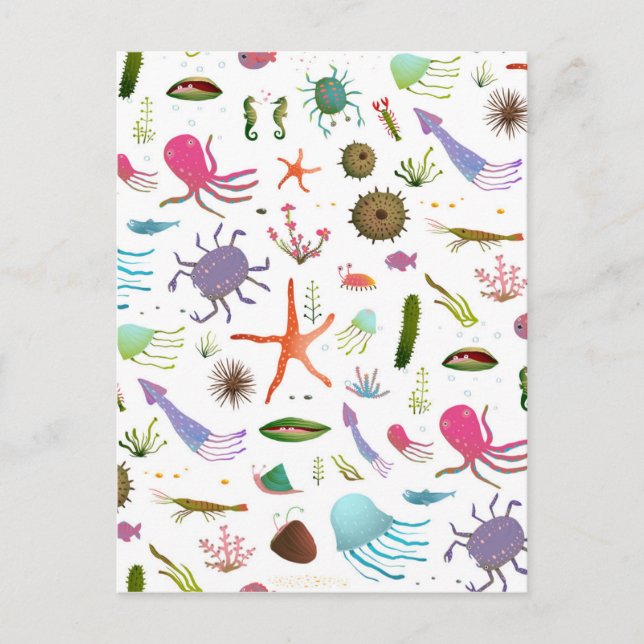 Postal Vida marina colorida (Anverso)