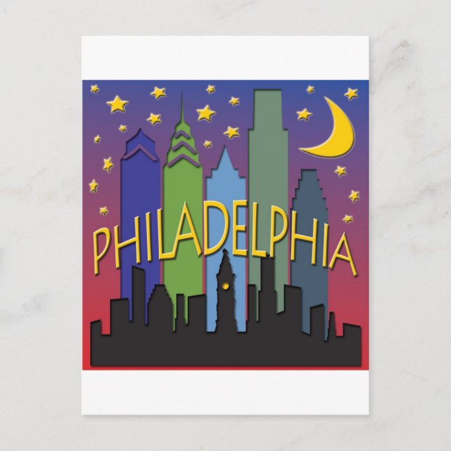 Postal Vida nocturna de Philadelphia Skyline (Anverso)