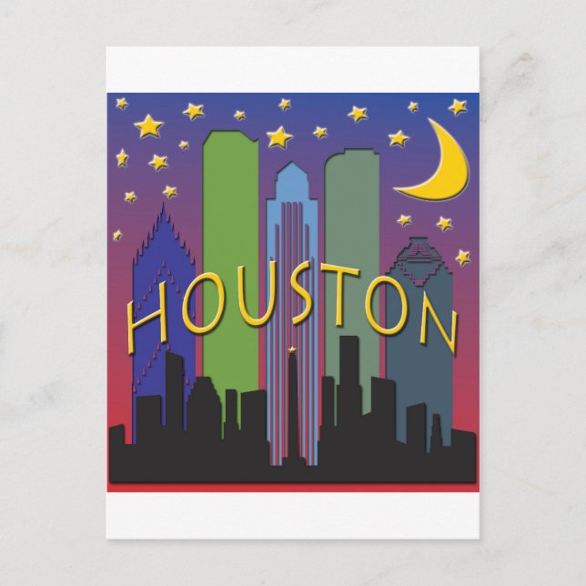 Postal vida nocturna del horizonte de Houston (Anverso)