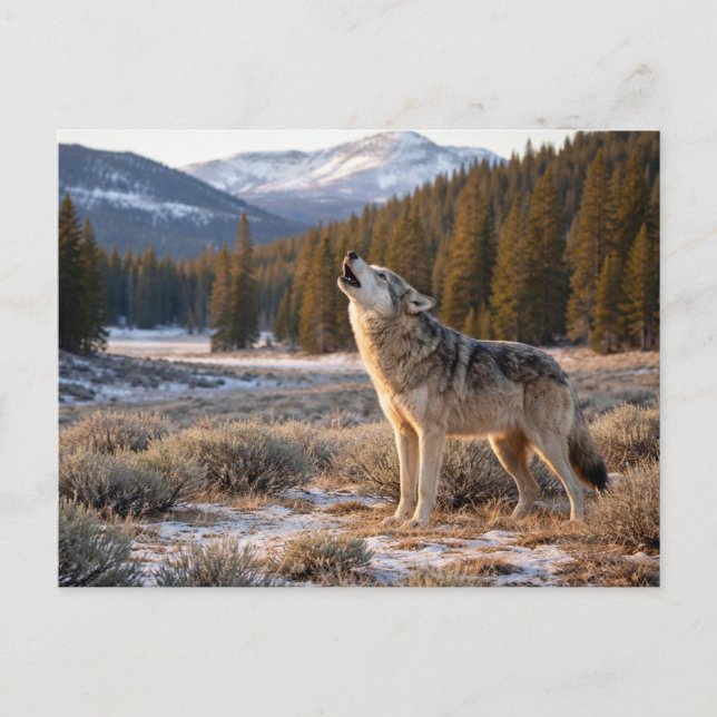 Postal Vida Silvestre Aullido Lobo Gris (Anverso)