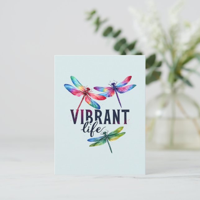 Postal Vida vibrante - Dragonfly artístico (Anverso de pie)