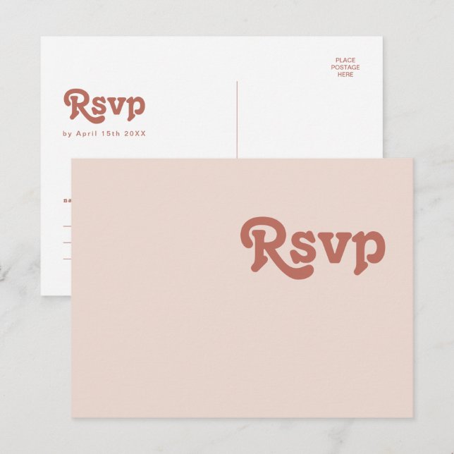 Postal Videos retro simples | Rubor Pink Wedding RSVP (Anverso / Reverso)