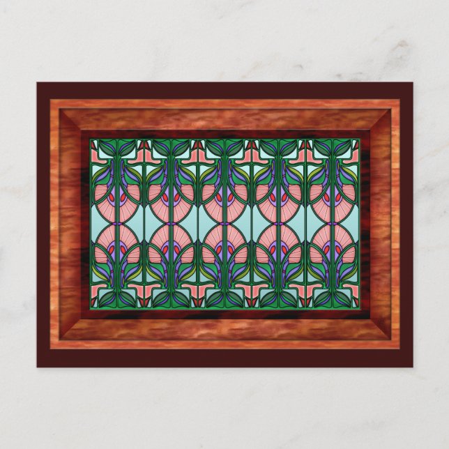 Postal Vidrio de estilo Art Nouveau con marco de madera (Anverso)