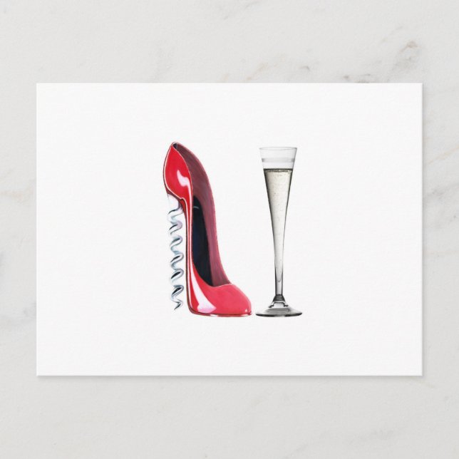 Postal Vidrio de flauta de champán y zapato de batido de  (Anverso)