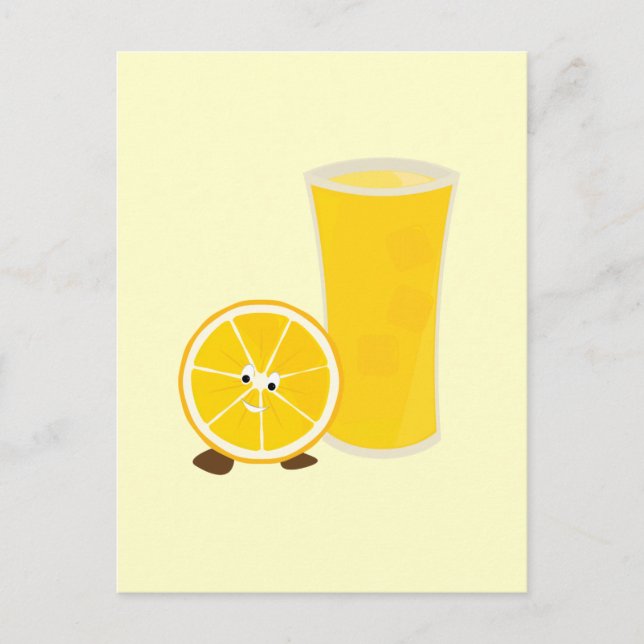 Postal Vidrio de jugo de naranja y carácter naranja (Anverso)