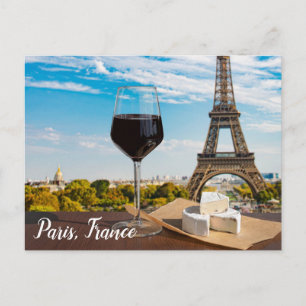 Postal Vidrio de vino con queso brie en la torre Eiffel P