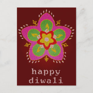 Postal vidrio manchado de diwali feliz rangoli