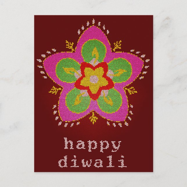 Postal vidrio manchado de diwali feliz rangoli (Anverso)