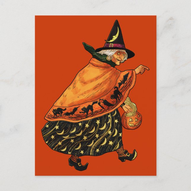 Postal Vieja bruja de Halloween (Anverso)