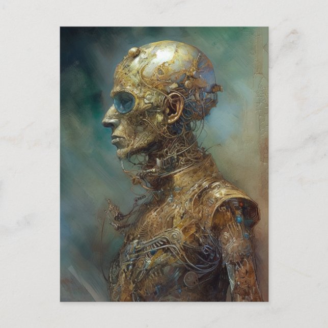 Postal Vieja ciencia ficción futurista de Cyborg (Anverso)