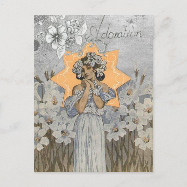 Postal Vieja Dama de Arte Deco Antiguo Pensando en ti (Anverso)