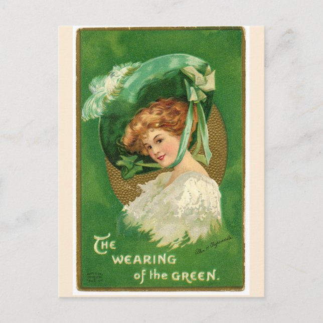 Postal Vieja dama irlandesa en gran Gorra con el verde (Anverso)