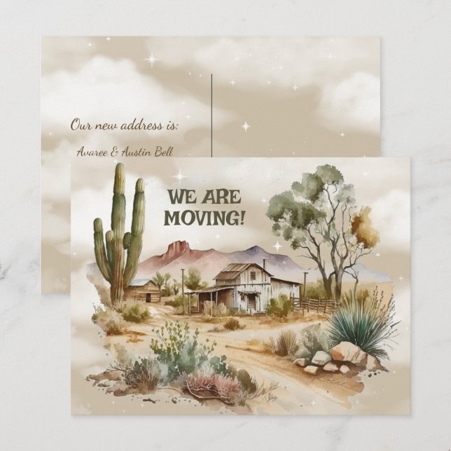 Postal Vieja escena del Oeste que estamos moviendo (Anverso / Reverso)