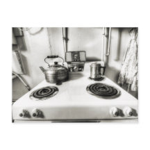 Vieja estufa con té Kettle Antigüedad Stovetop