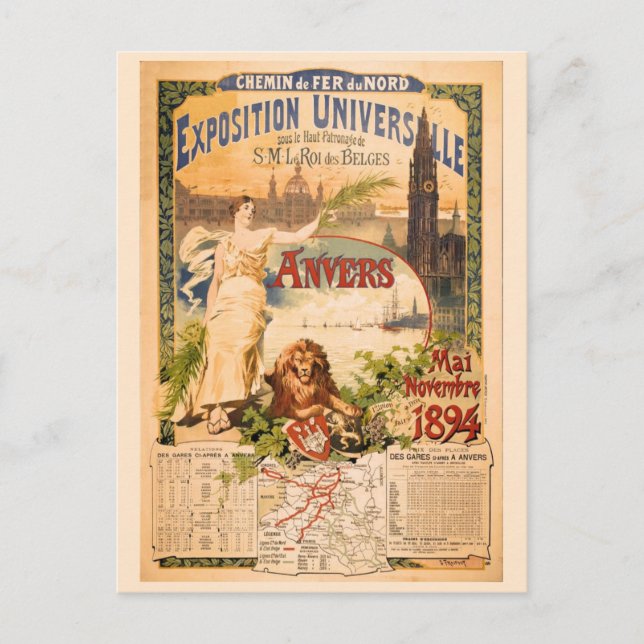 Postal Vieja Exposición Mundial de Amberes de 1894 (Anverso)