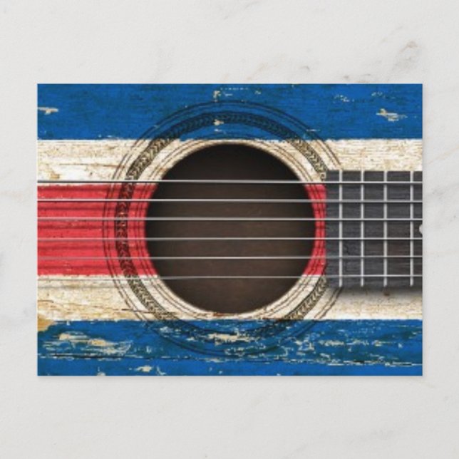 Postal Vieja guitarra acústica con bandera de Costa Rica (Anverso)