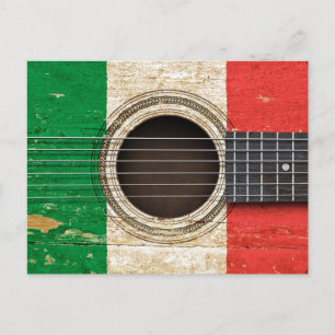 Postal Vieja guitarra acústica con bandera italiana