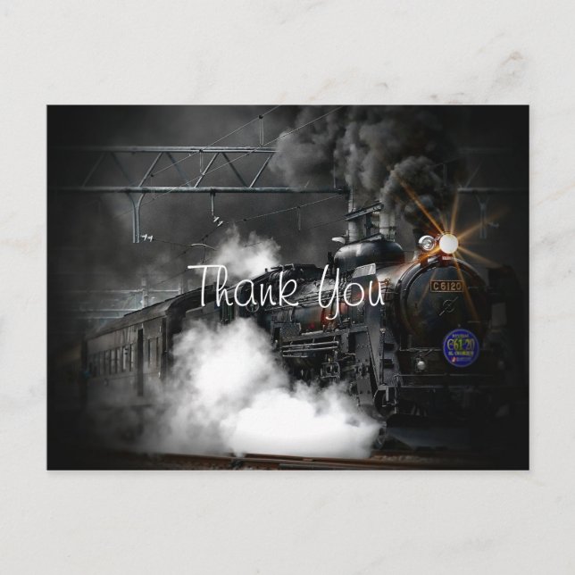 Postal Vieja Locomotora de Tren de Vino Gracias (Anverso)
