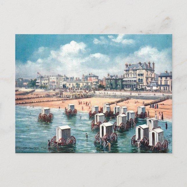 Postal vieja - Máquinas de baño en Bognor (Anverso)