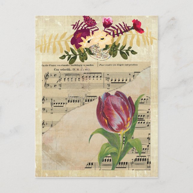 Postal Vieja música victoriana Romance Tulips Postcard (Anverso)