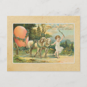 Postal Vieja Niña con Pascua de Cordero de 1906