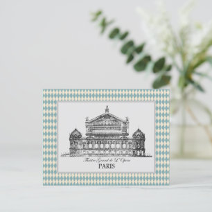 Postal Vieja Ópera de París Ilustracion Harlequin