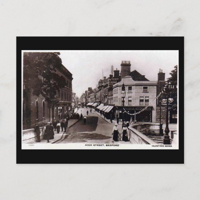 Postal Vieja postal, High Street, Bedford, en 1918 (Anverso)