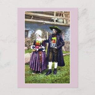 Postal Vieja Pustertal en traje tradicional