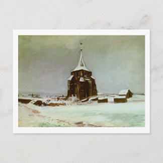 Postal Vieja torre de cementerio en nieve, Bella Artes Va