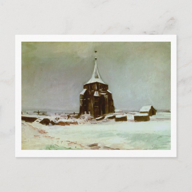 Postal Vieja torre de cementerio en nieve, Bella Artes Va (Anverso)