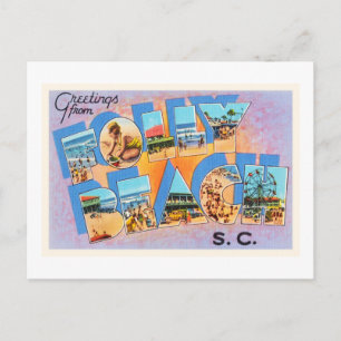 Postal vieja vieja vieja de la playa de Folly Beac