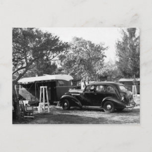 Postal Viejo auto vintage (¿Buick 1940?) y Trailer Florid