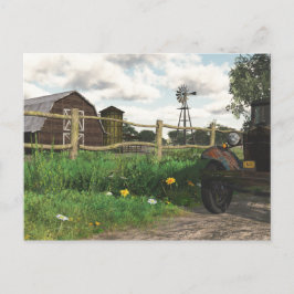 Postal Viejo Barn Rojo y Rusty Truck Postcard