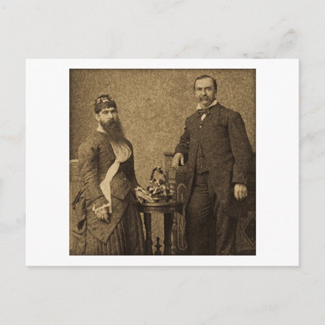 Postal Viejo Circo Freak Dama de la Barba (Anverso)