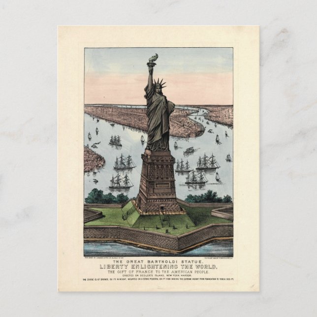 Postal Viejo Currier y Estatua de la Libertad de Ives (Anverso)