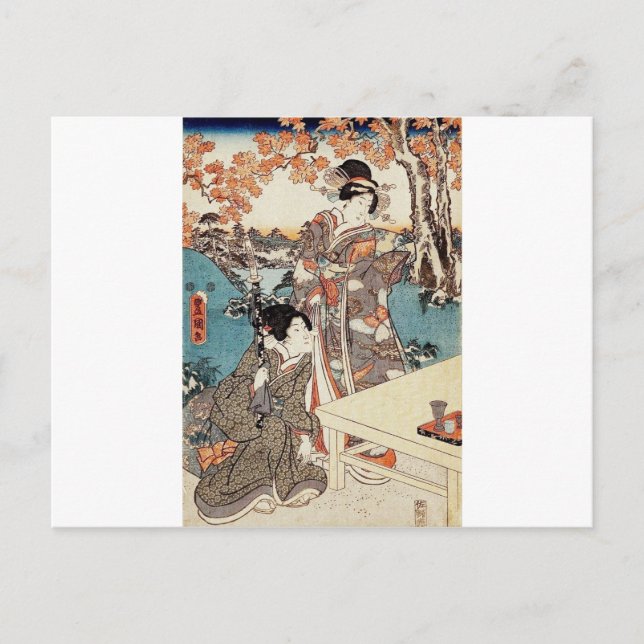 Postal Viejo desplazamiento ukiyo-e geisha japonés (Anverso)