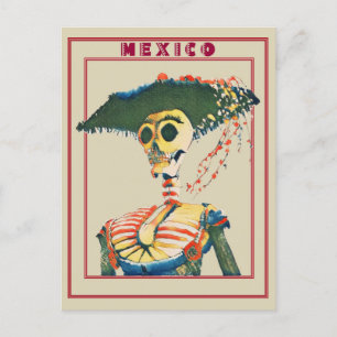 Postal Viejo Día de la Calavera Retro en México