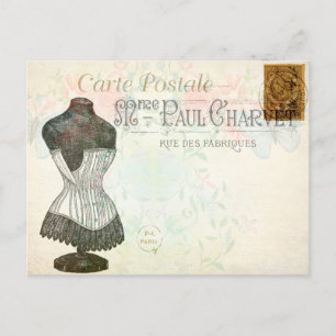 Postal Viejo francés de moda antiguo de Corset de época v
