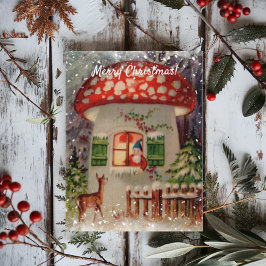 Postal Viejo hogar invernal en Navidades de hongos