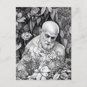 Postal Viejo Hombre De Plantas Y Flores Arte Digital