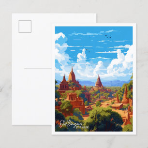 Postal Viejo Ilustracion de viajes de arte de Myanmar en 