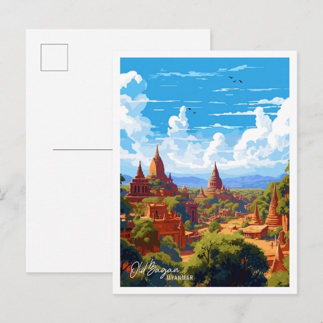 Postal Viejo Ilustracion de viajes de arte de Myanmar en  (Anverso / Reverso)