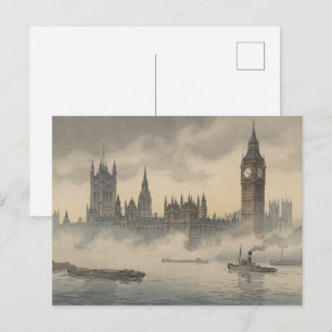Postal Viejo Londres en la Niebla Grabado en Madera Japon