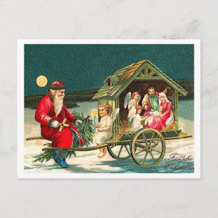 Postal Viejo Papá Noel con la familia de Jesús, religiosa