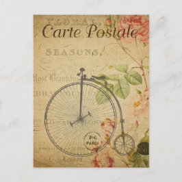 Postal Viejo Penny Farthing Bicycle Roses rosas rosas ros