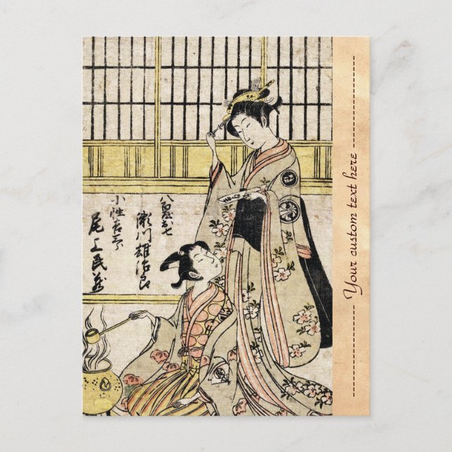 Postal Viejo pergamino japonés de Guay ukiyo-e geisha (Anverso)
