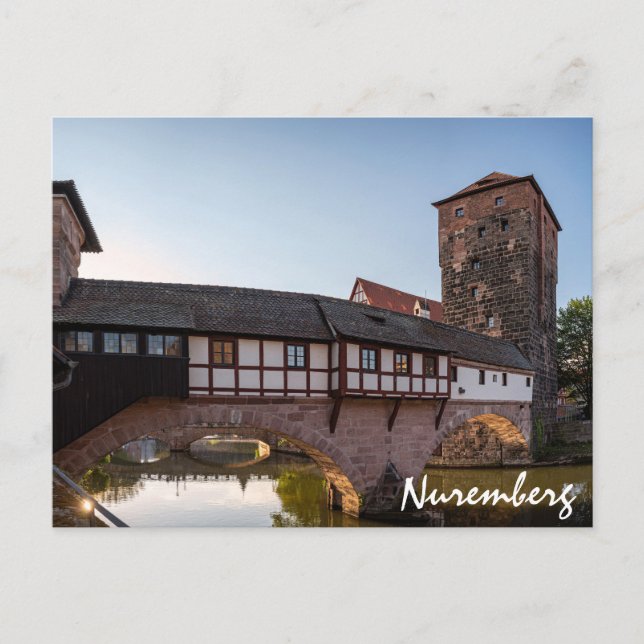 Postal Viejo puente medieval en Nuremberg, Alemania (Anverso)